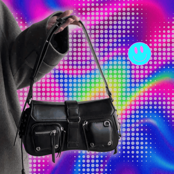 Y2K Korean Women Harajuku Vintage Gothic Black Hand Bag Aesthetic Elegant Punk Wallet Purse Handbags Shoulder Trend Tote Bags