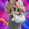 Canvas Large Capacity Satchel Y2K Street Style Messenger Bag Embroidered Star Cute Dumpling Bag Moon Teeth Casual Crossbody Bags