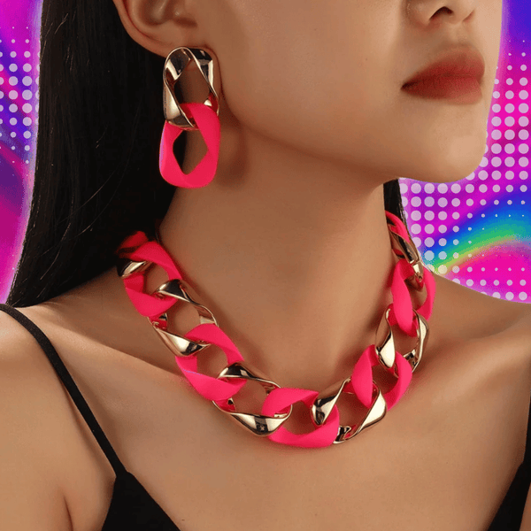 2024 New Trendy Jewelry Set Y2K Fluorescent Color Resin Acrylic Splicing Women's Necklace And Earrings Party Accessories
