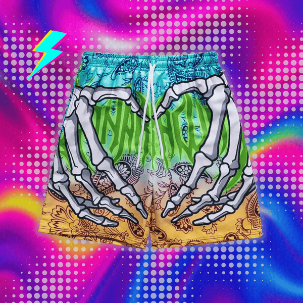 Elastic Waist Jogging Shorts Swim Trunks Board Shorts Summer Beach Shorts With Hand Print Y2k Shorts For Men Ropa Hombre