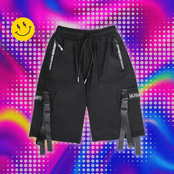 Techwear Shorts for Men Y2k Streetwear Japanese Fashion Harajuku Punk Summer Sport Cargo Shorts Men Baggy Clothing with Ribbons