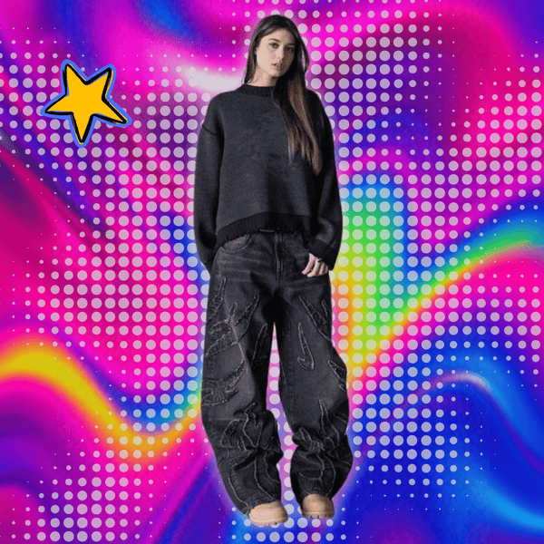 Baggy Jeans for Men Y2k Hip Hop Distressed Retro Black PantsOversized Embroidery Harajuku Gothic Wide Leg Trousers Streetwear