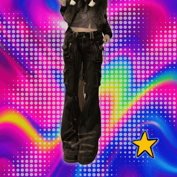 Women Korean Fashion Chic Jeans Grunge Japanese Harajuku Gyaru Y2K Denim Cargo Pants Cyber Punk Hip-pop 2000s Aesthetic Tomboy