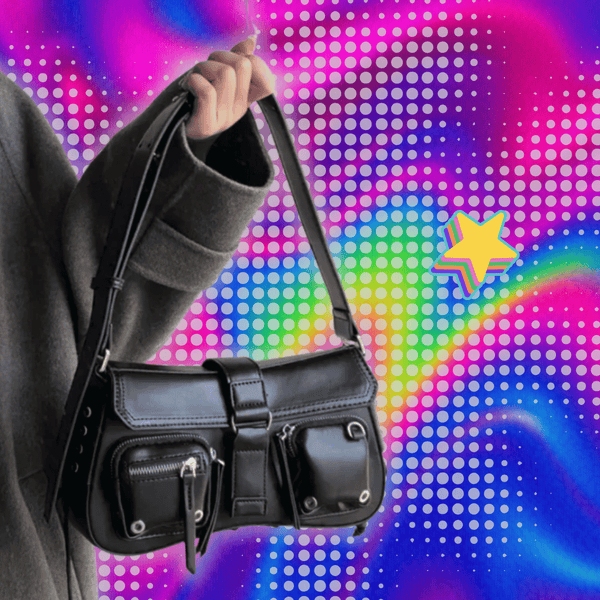 Y2K Korean Women Harajuku Vintage Gothic Black Hand Bag Aesthetic Elegant Punk Wallet Purse Handbags Shoulder Trend Tote Bags