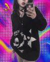 Karrram Gothic Skulls Sweater Grunge Dark Aesthetics Knitted Jumper V-neck Harajuku Loose Mohair Pullover Emo Alt Knitwear Y2k