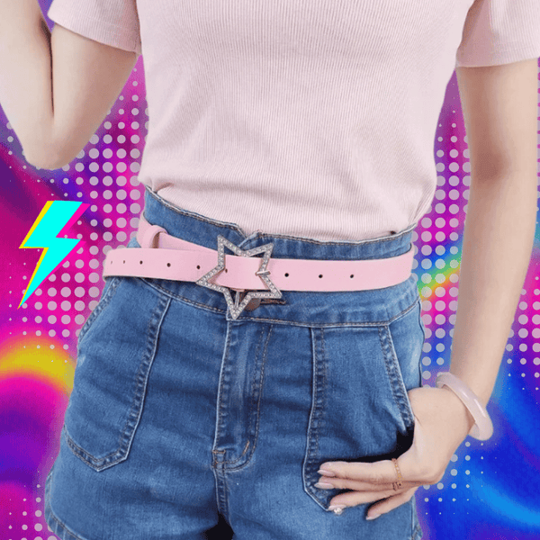 Y2K Star Buckle Belt Pink Leather Elastic Binding Embellished Waistband Sparkling Rhinestone Retro Bride Decoration Accessories