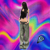 Blue Women's Jeans Hip-hop Fashion Vintage Streetwear Y2K Wide Leg Straight Jean High Waist Trouser Classic Baggy Denim Pants