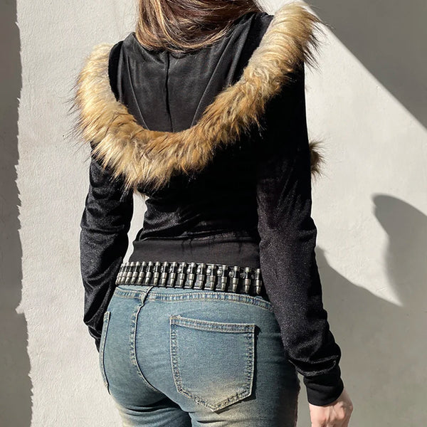 Y2K Velvet Zip Cardigan