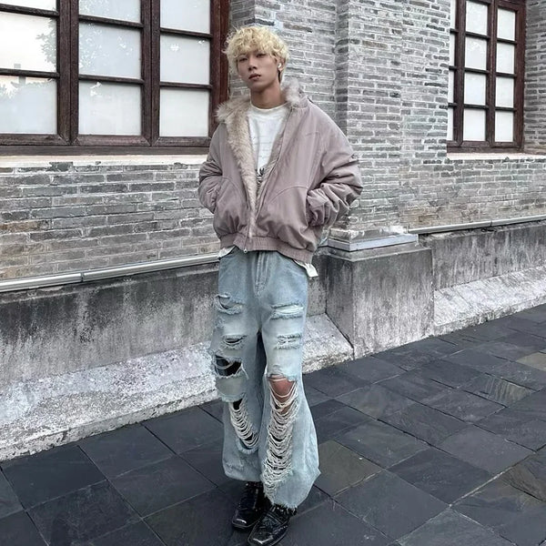 Y2K Leather Fur Collar Jacket