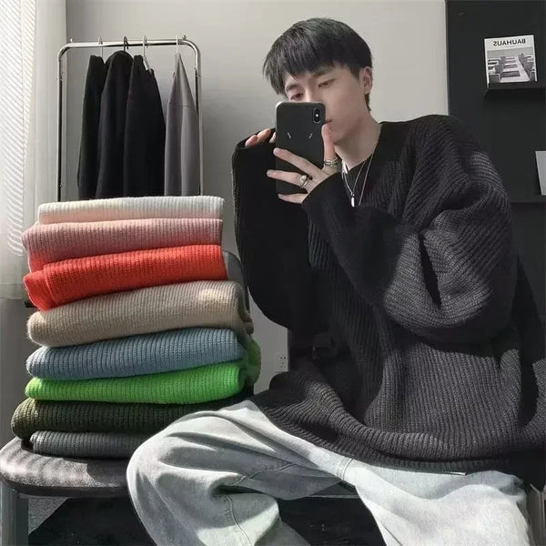 Y2K Solid Color Knit Sweater