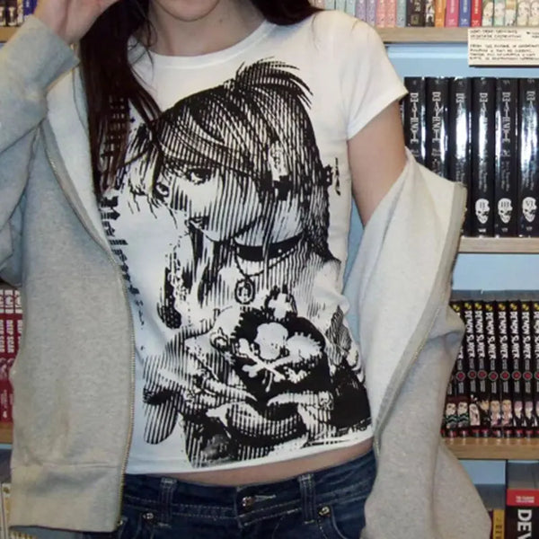 Y2K Anime Print Crop Tee