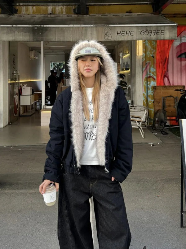 Y2K Fur Hooded Jacket