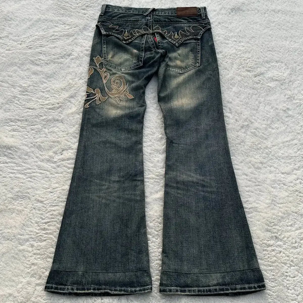 Y2K Retro Pattern Flare Pants