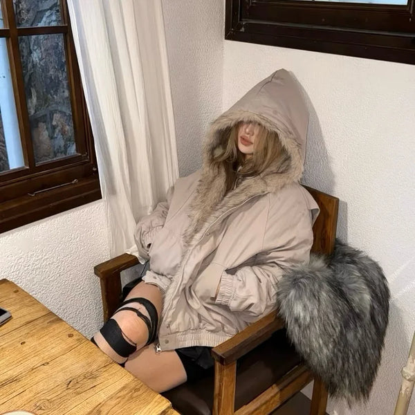 Y2K Leather Fur Collar Jacket