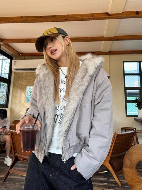 Y2K Fur Hooded Jacket