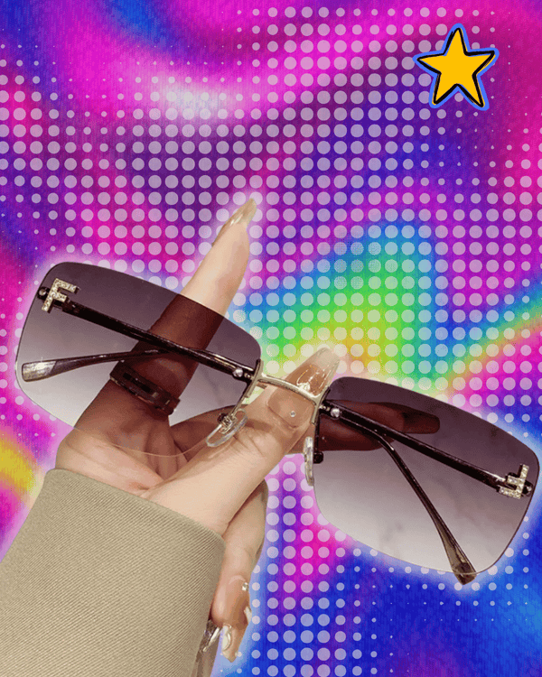 Ruiao rimless sunglasses UV400 fashion square metal glasses for women luxury brand designer diamond y2k small face sun glasses